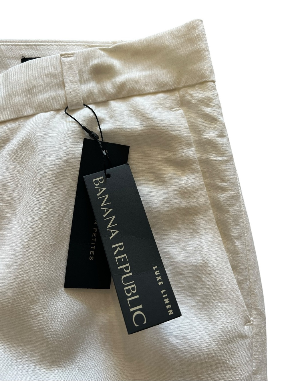 Banana Republic White Nautical Linen Blend Tailored Straight Leg Trousers-8 - Picture 7 of 8